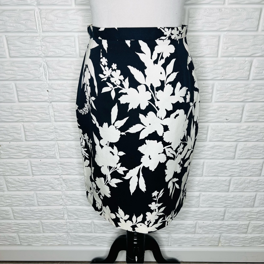 TALBOTS Vintage Y2K Navy Blue & White Floral Cotton Pencil Skirt Size 6